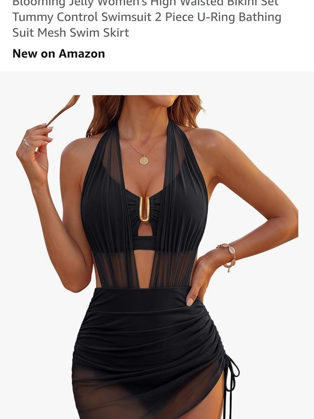 Blooming Jelly Black High-Waist Mesh Halter Swim Set